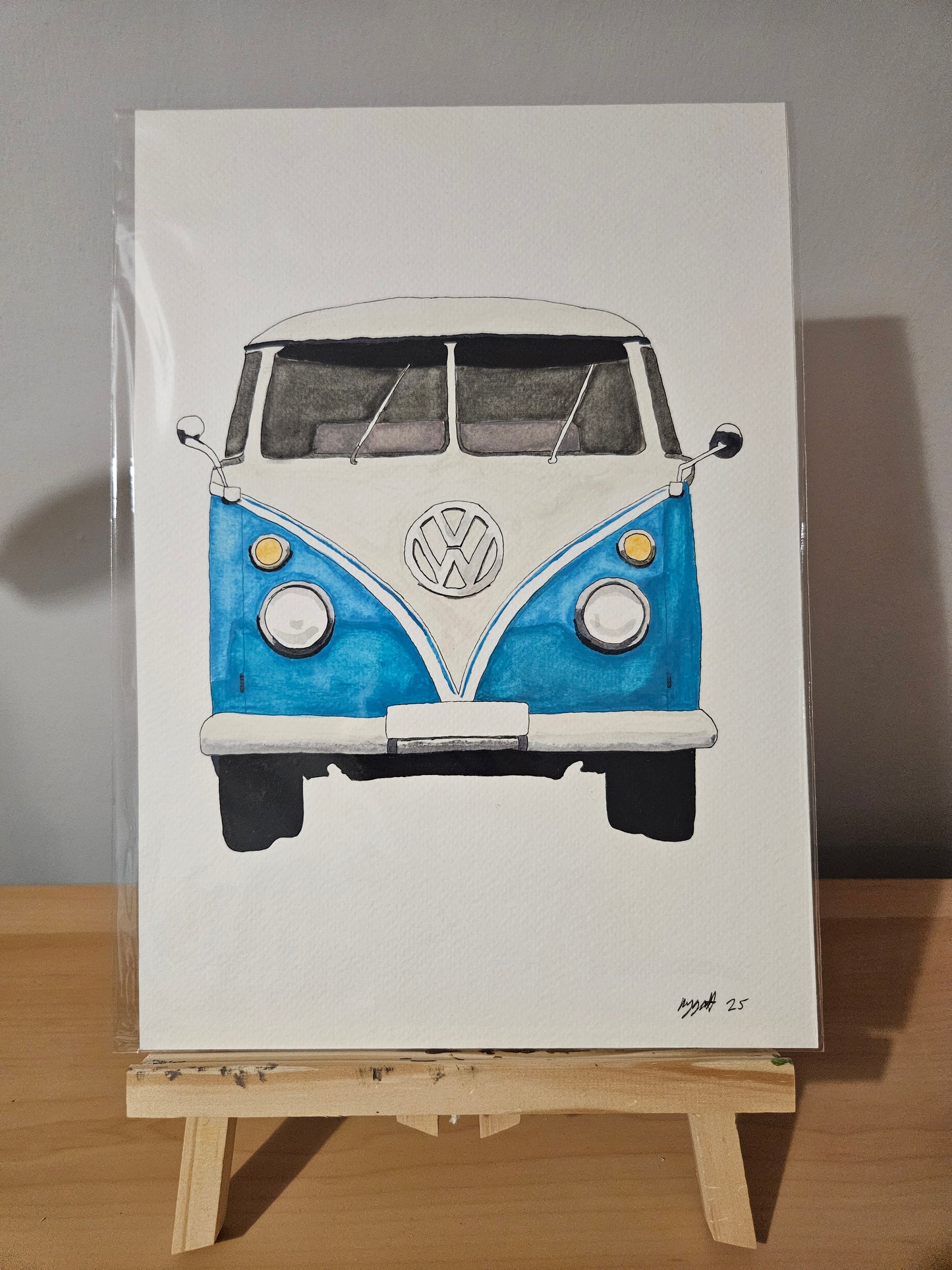 Original watercolour painting of a VW Transporter van